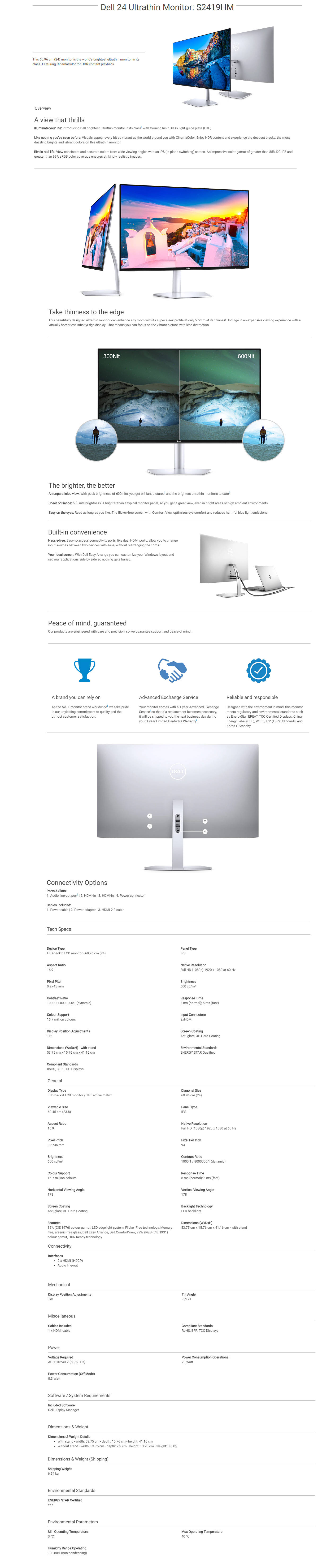  Buy Online Dell 24inch Ultrathin Monitor (S2419HM)