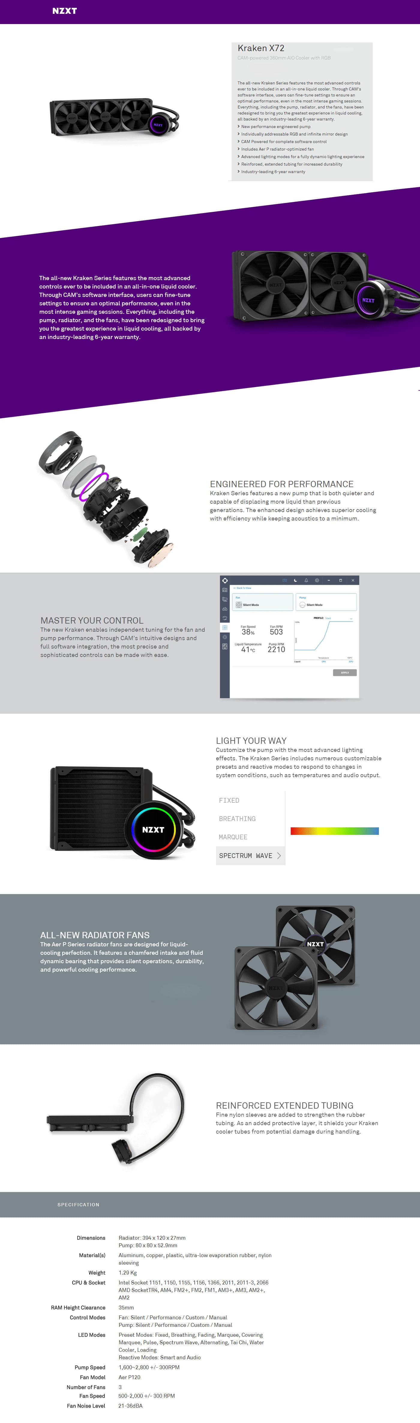  Buy Online Nzxt Kraken X72 CAM-Powered 360mm AIO Cooler with RGB