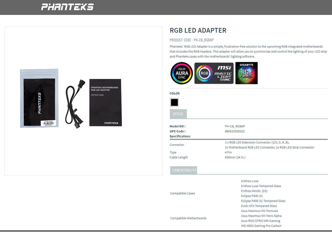  Buy Online Phanteks RGB LED Adapter (PH-CB-RGB4P)