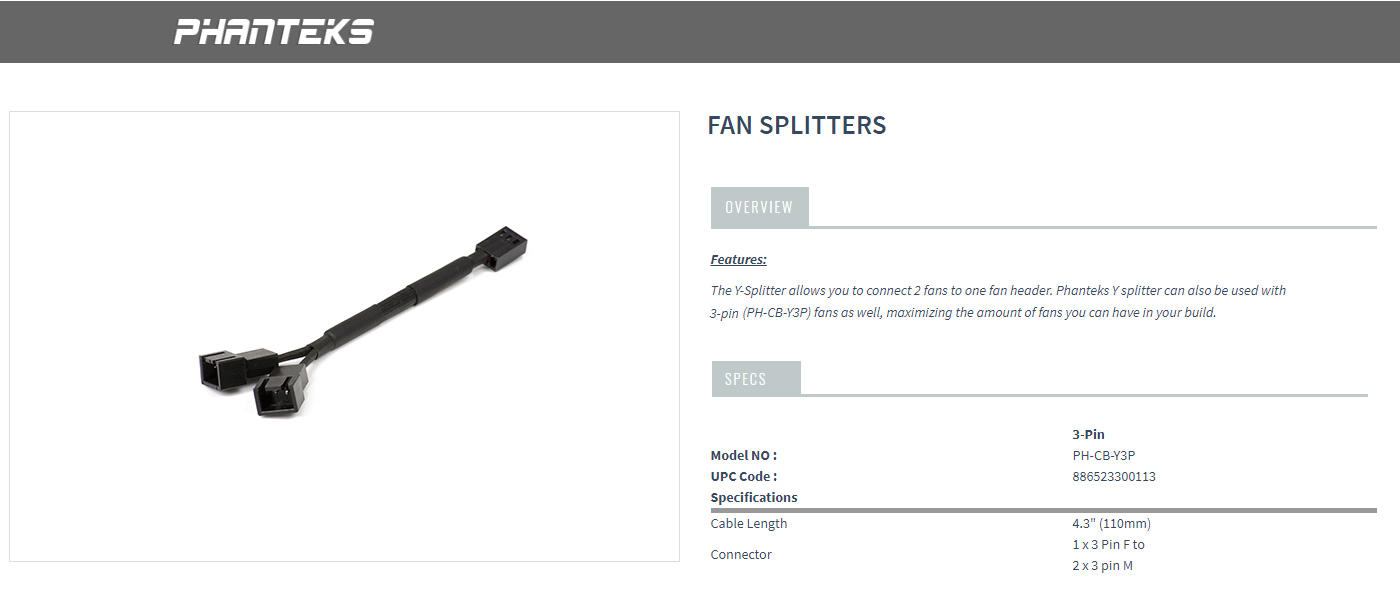  Buy Online Phanteks 3-Pin Y-Splitter (PH-CB-Y3P)
