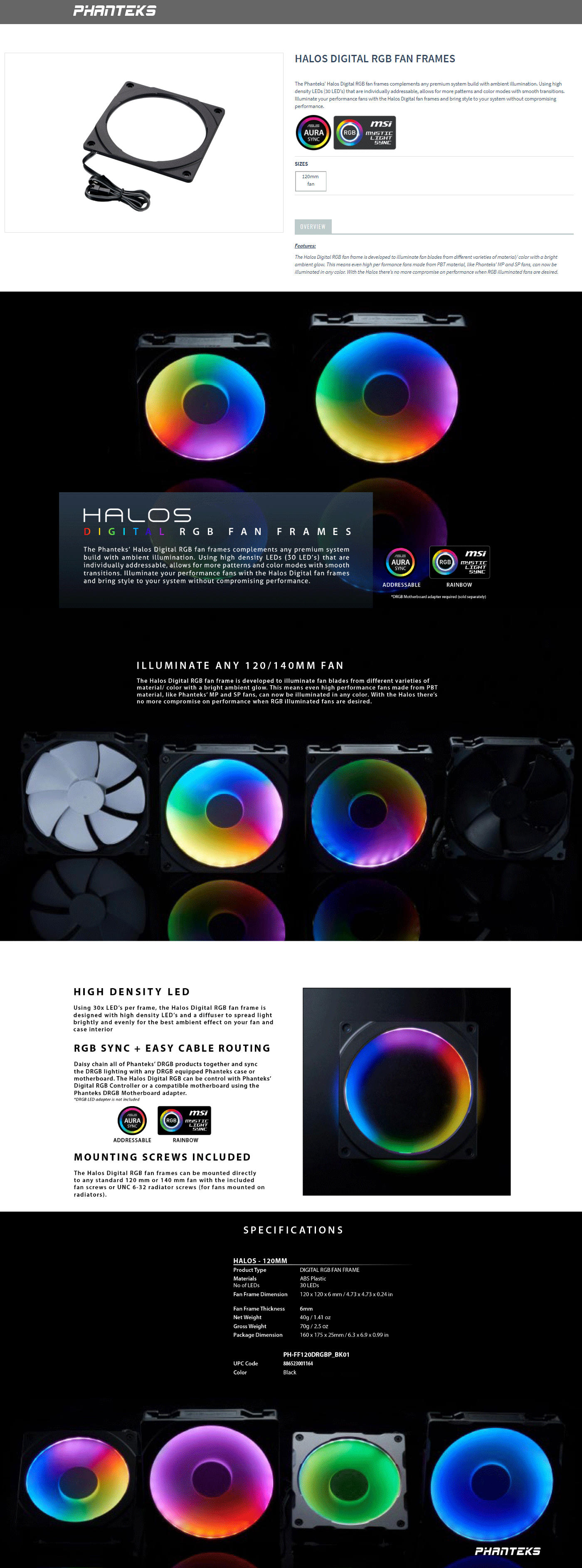  Buy Online Phanteks 120MM Halos Digital RGB Fan Frames (PH-FF120DRGBP-BK01)