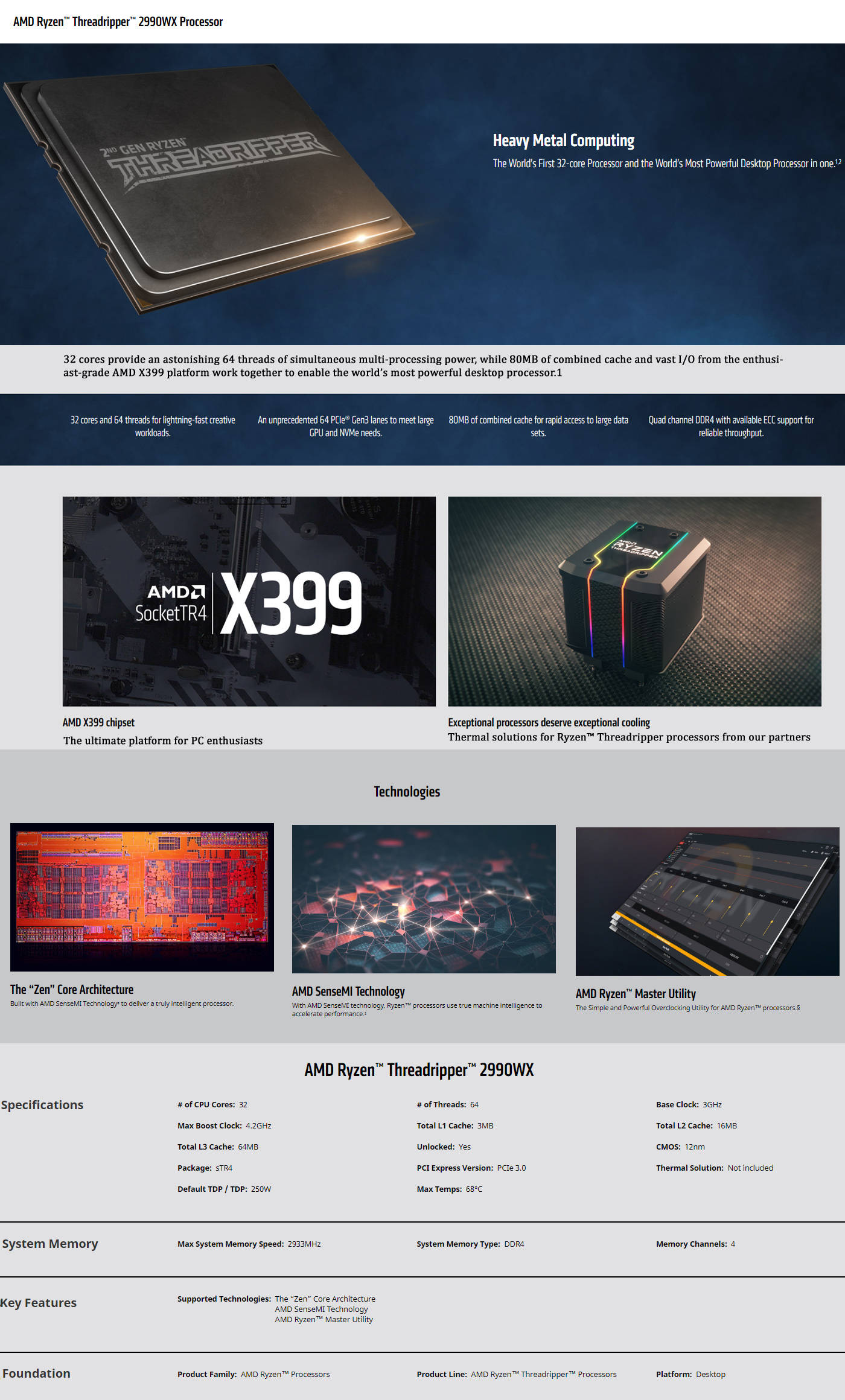  Buy Online AMD RYZEN Threadripper 2990WX 3.0 GHz Processor