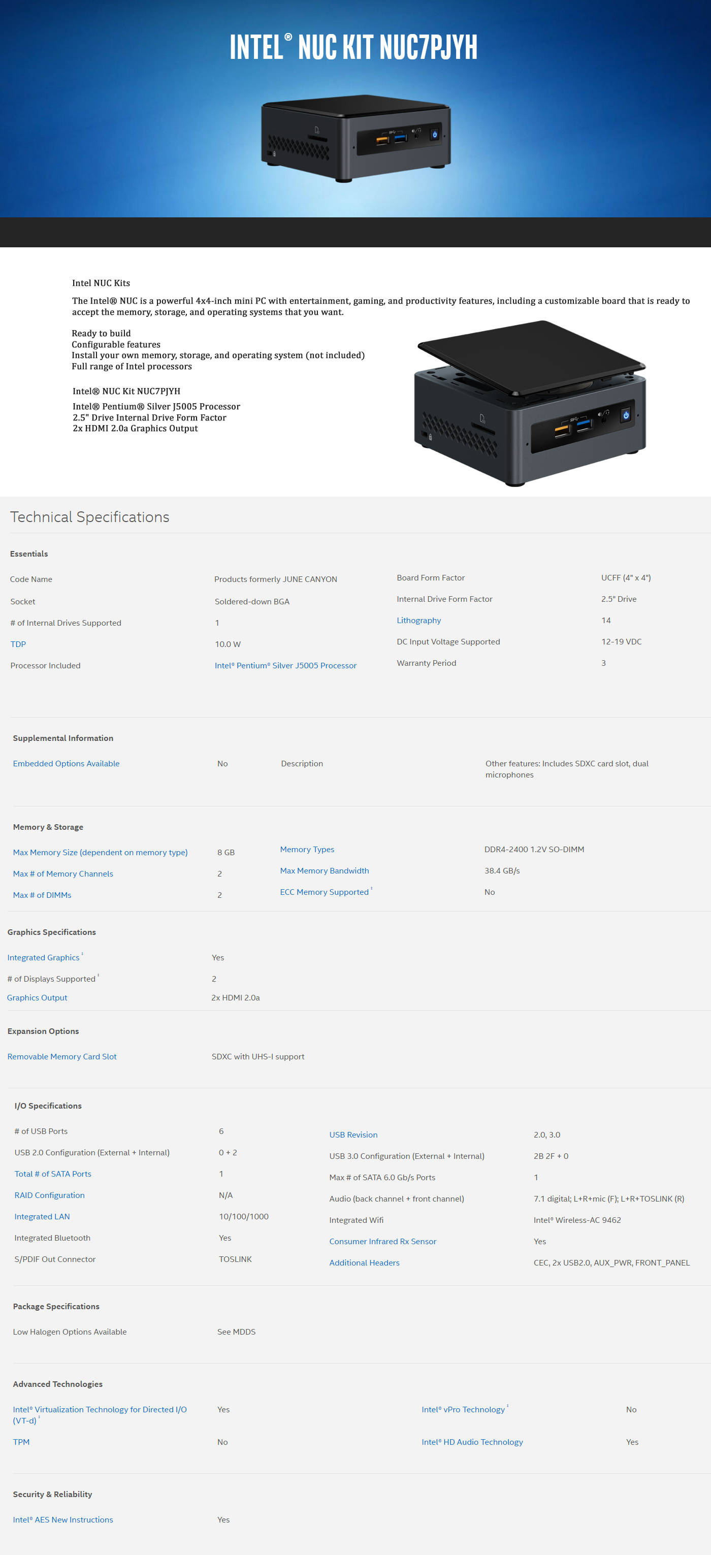  Buy Online Intel Pentium NUC Kit (NUC7PJYH)