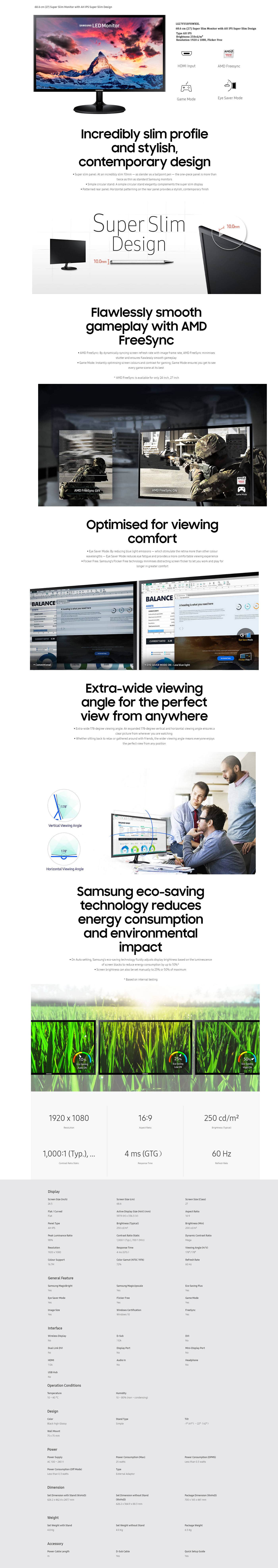  Buy Online Samsung 27inch Super Slim Monitor with AH IPS (LS27F350FHWXXL)