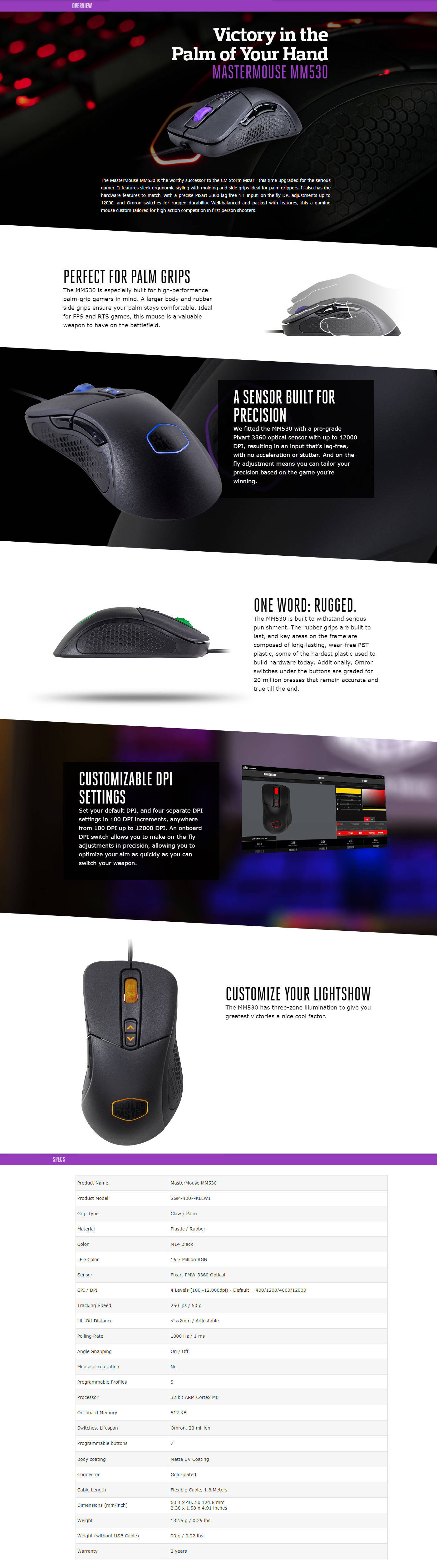  Buy Online Cooler Master MasterMouse MM530 Gaming Mouse (SGM-4007-KLLW1)