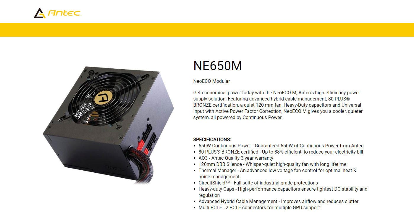  Buy Online Antec Neo ECO Series 650W Modular Power Supply (NE650M)
