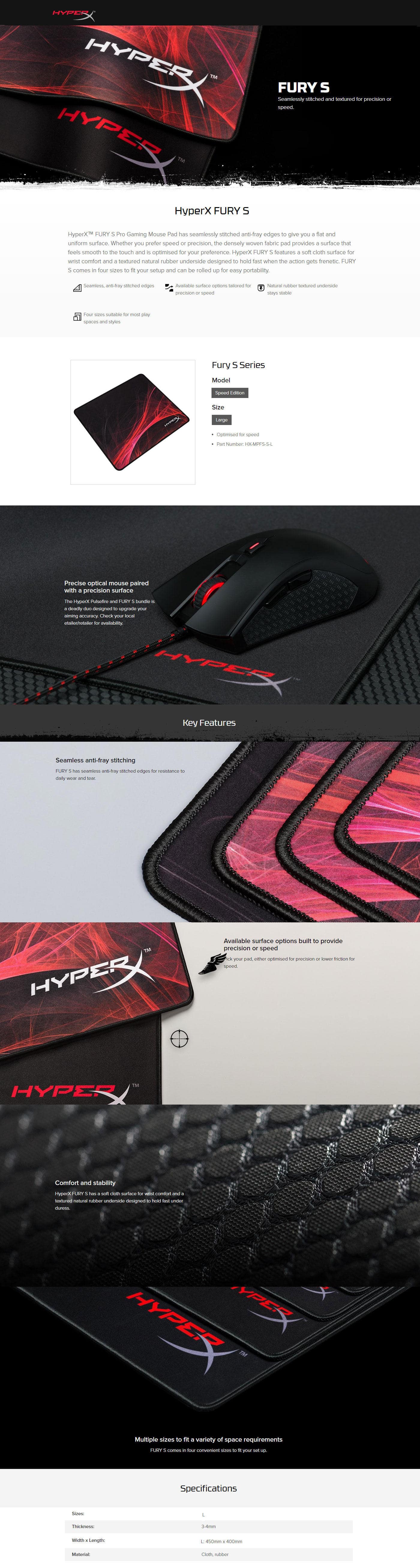  Buy Online HyperX FURY S Speed Edition Gaming Mouse Pad - Large (HX-MPFS-S-L)