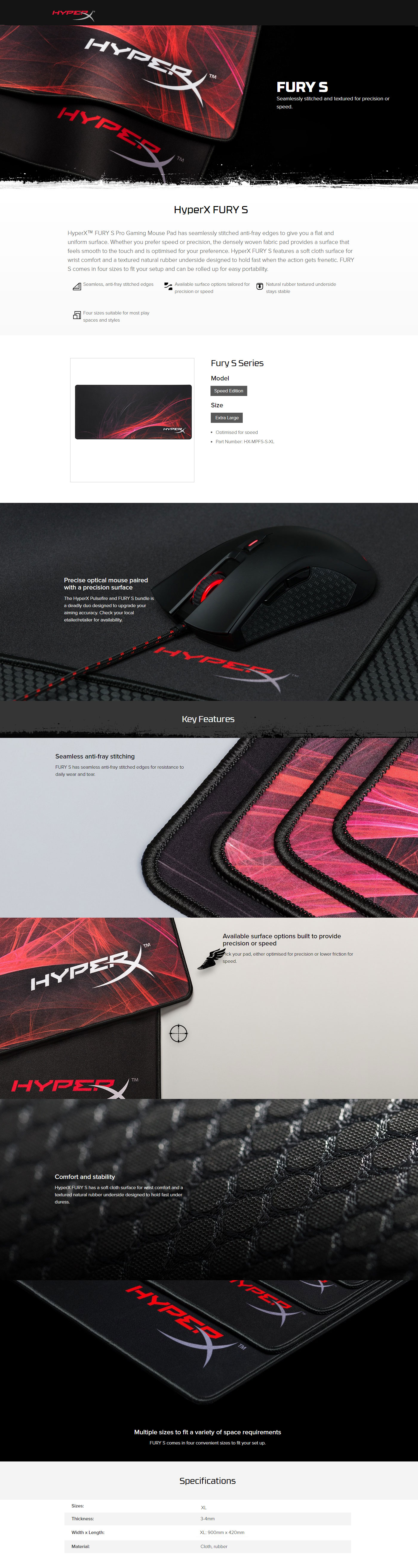  Buy Online HyperX FURY S Speed Edition Gaming Mouse Pad - Extra Large (HX-MPFS-S-XL)