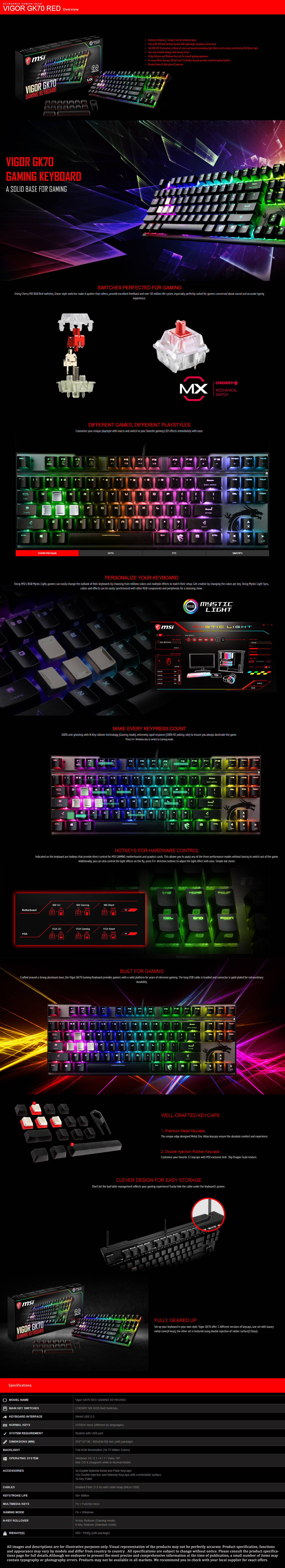  Buy Online MSI VIGOR GK70 RED Gaming Keyboard