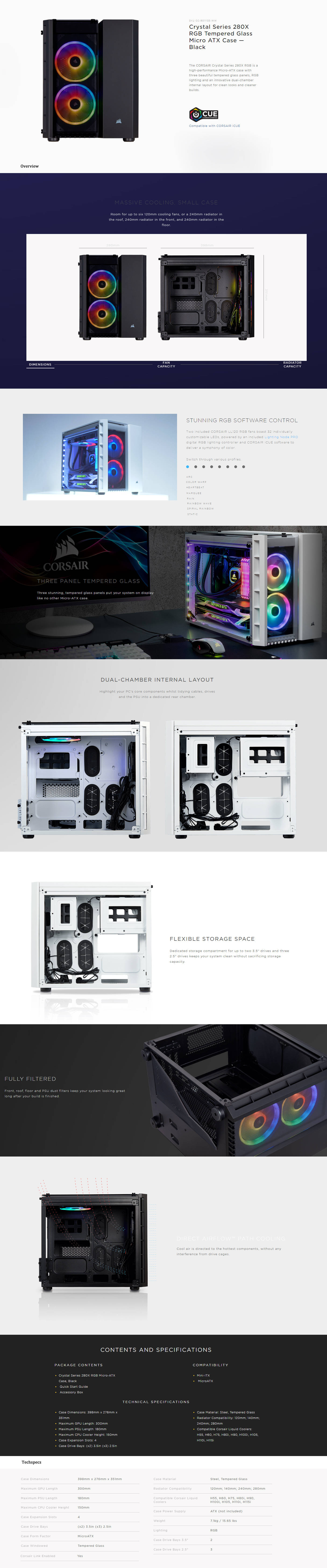  Buy Online Corsair Crystal Series 280X RGB Tempered Glass Micro ATX Case - Black (CC-9011135-WW)