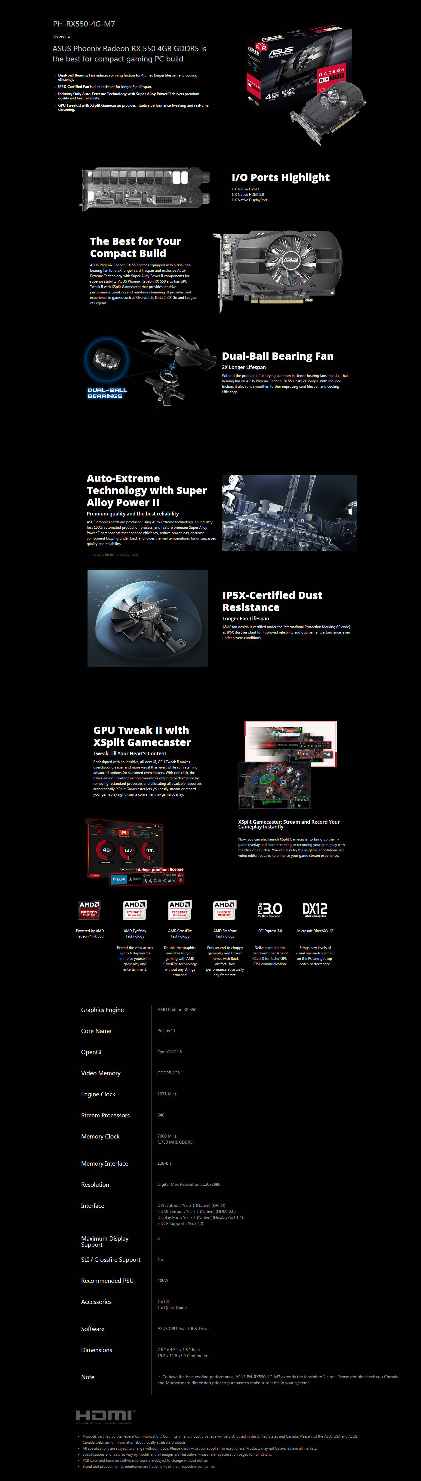  Buy Online Asus Phoenix Radeon RX 550 4GB GDDR5 Graphic Card (PH-RX550-4G-M7)