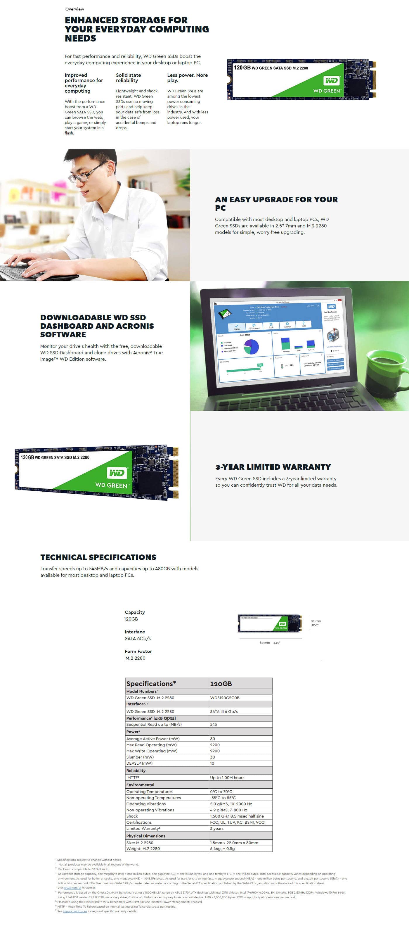  Buy Online Western Digital Green PC 120GB M.2 2280 SATA Internal Solid State Drive (WDS120G2G0B)