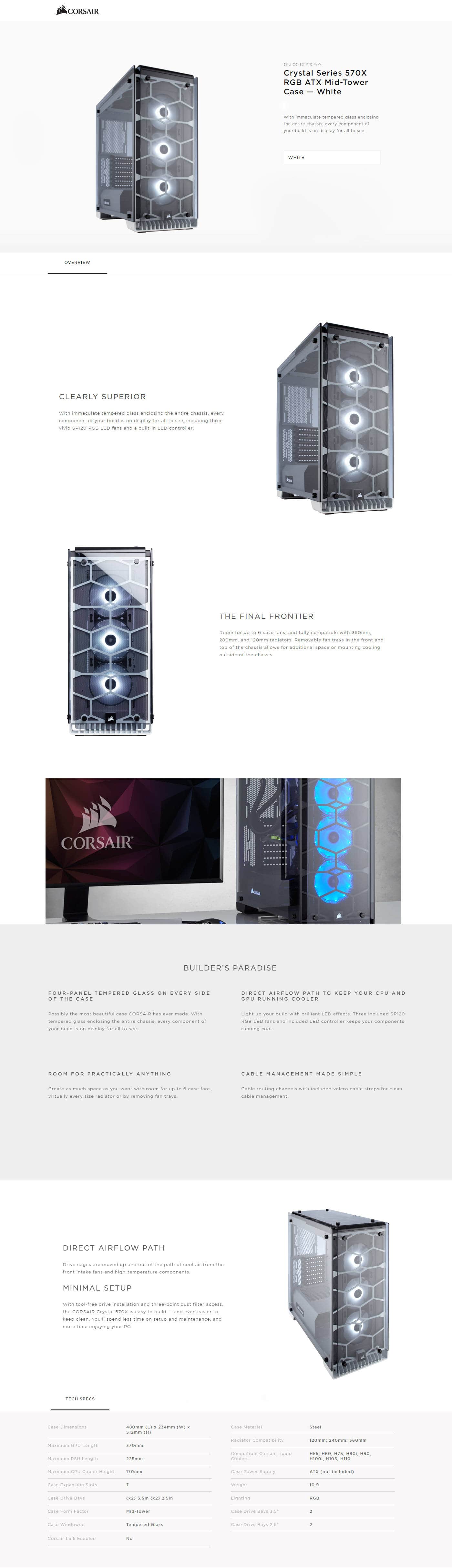  Buy Online Corsair Crystal Series 570X RGB ATX Mid-Tower Case - White (CC-9011110-WW)