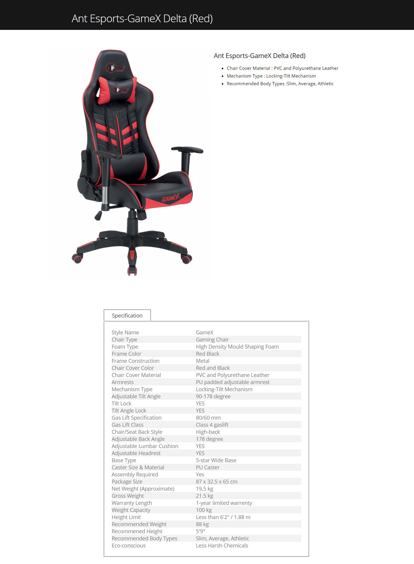  Buy Online Ant Esports GameX Delta Gaming Chair - Red 