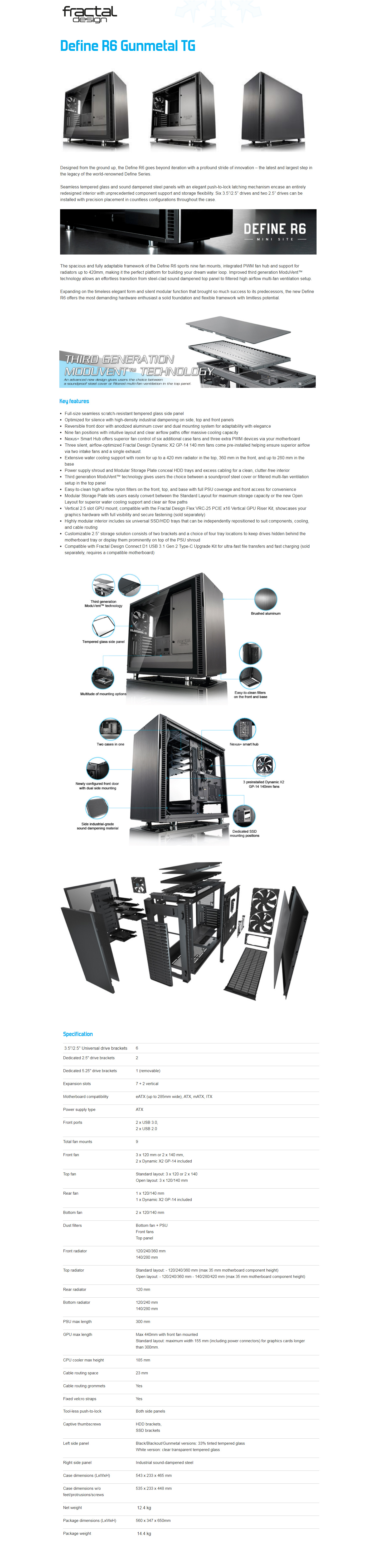  Buy Online Fractal Design Define R6 Grey Tempered Glass Mid Tower Case (FD-CA-DEF-R6-GY-TG)