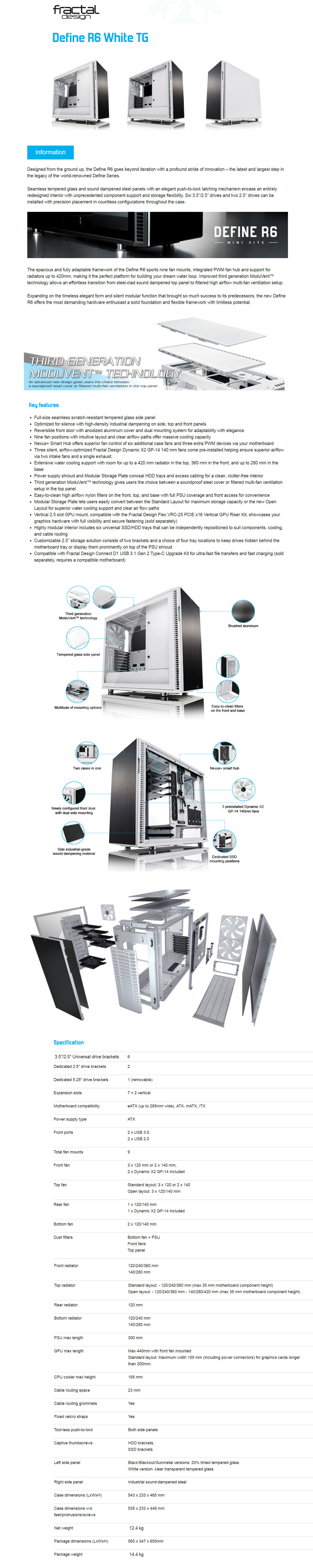  Buy Online Fractal Design Define R6 White Tempered Glass Mid Tower Case (FD-CA-DEF-R6-WT-TG)