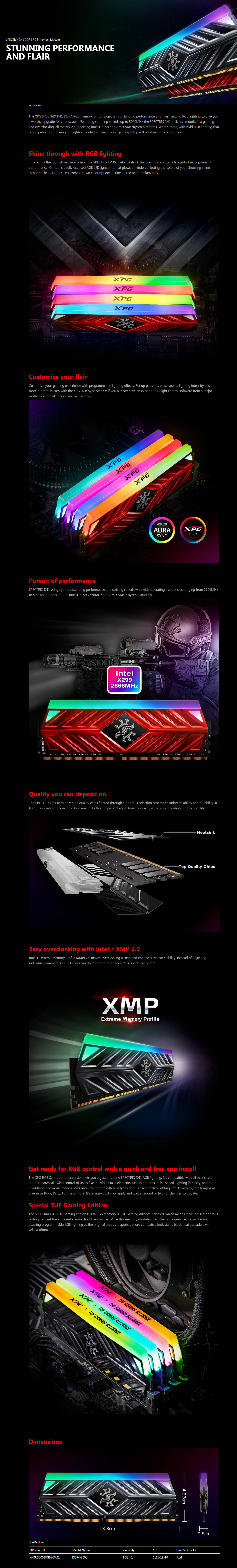  Buy Online Adata XPG SPECTRIX D41 8GB 3000MHz DDR4 RGB Memory (AX4U300038G16-SR41)