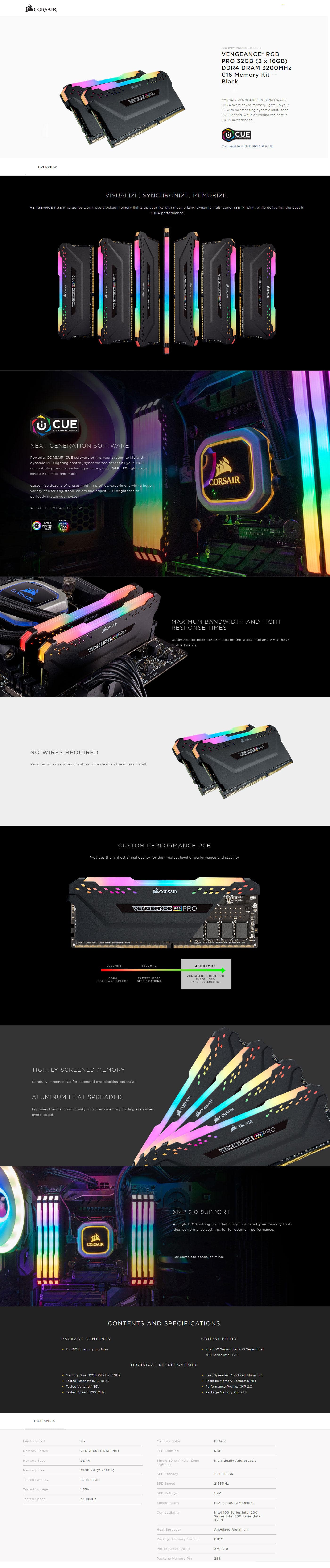  Buy Online Corsair Vengeance RGB PRO 32GB (2 x 16GB) DDR4 DRAM 3200MHz C16 Memory Kit - Black (CMW32GX4M2C3200C16)