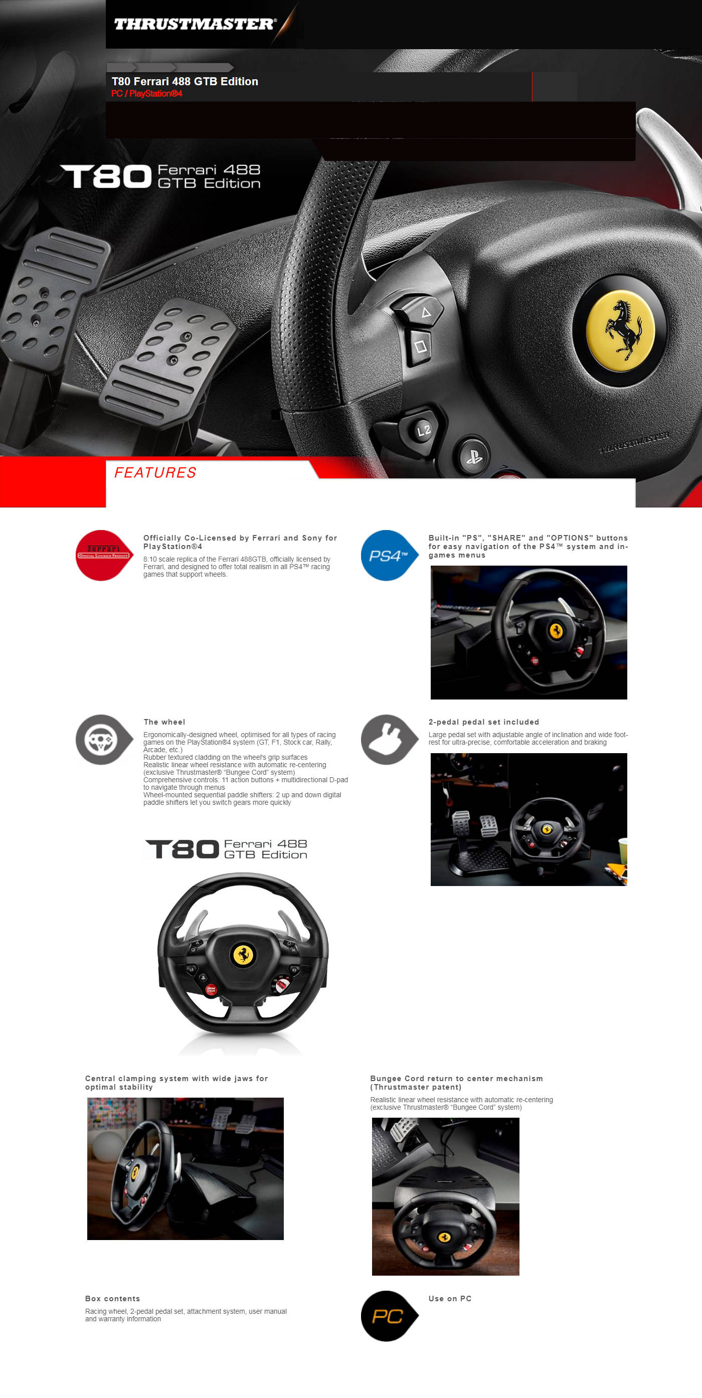 Buy Online Thrustmaster T80 Ferrari 488 GTB Edition - PS4 PC Racing Wheel
