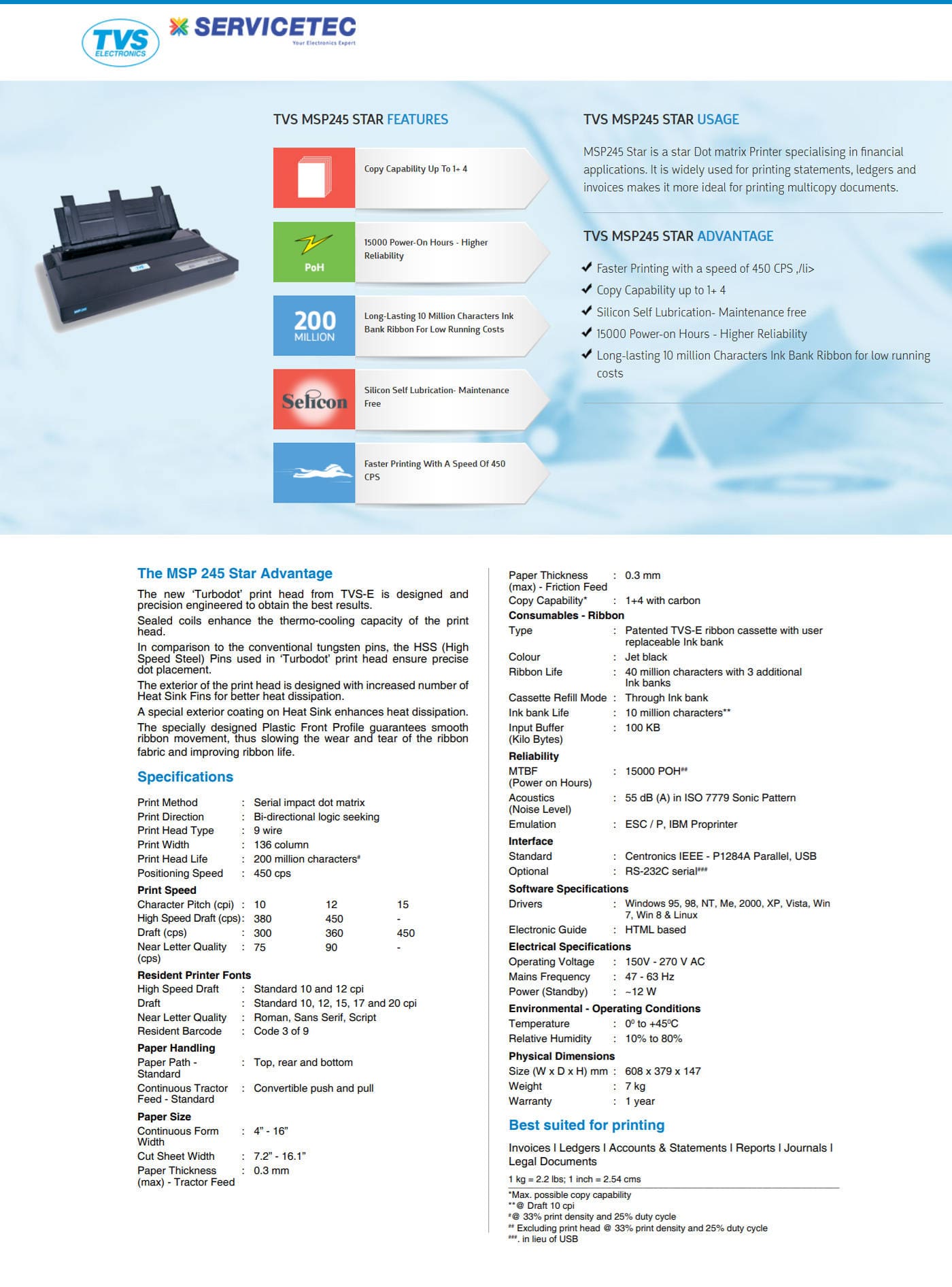 Buy Online TVS MSP245 Star Dot Matrix Printer