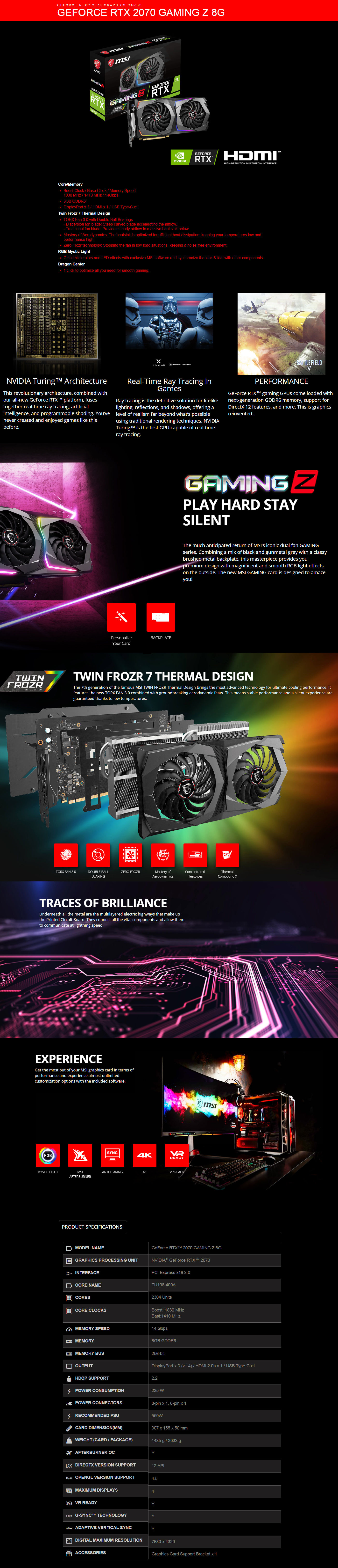  Buy Online MSI GeForce RTX 2070 GAMING Z 8GB GDDR6