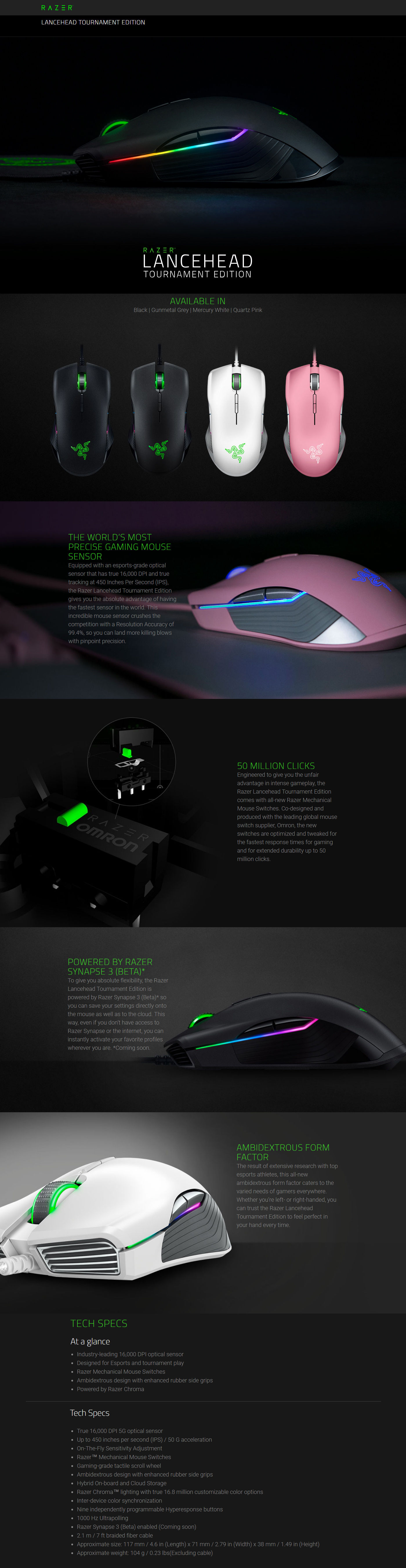  Buy Online Razer Lancehead Tournament Edition Quartz Edition Ambidextrous Gaming Mouse (RZ01-02130400-R3M1)