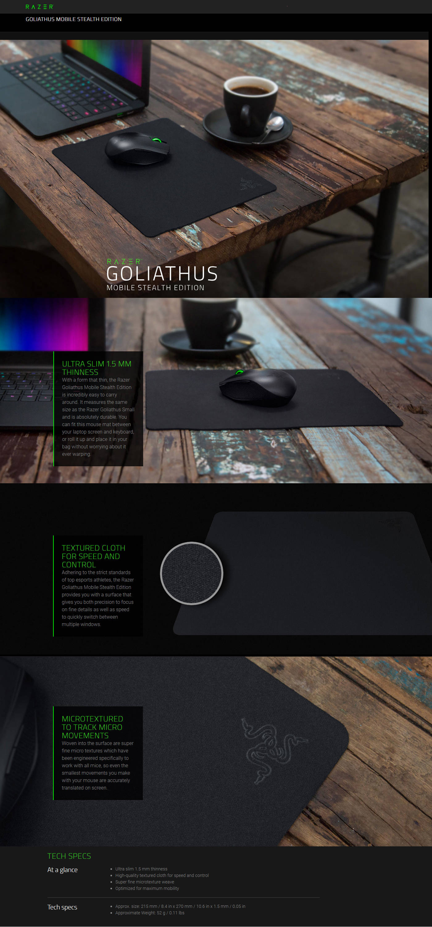  Buy Online Razer Goliathus Mobile Stealth Edition Soft Gaming Mouse Mat Small (RZ02-01820500-R3M1)