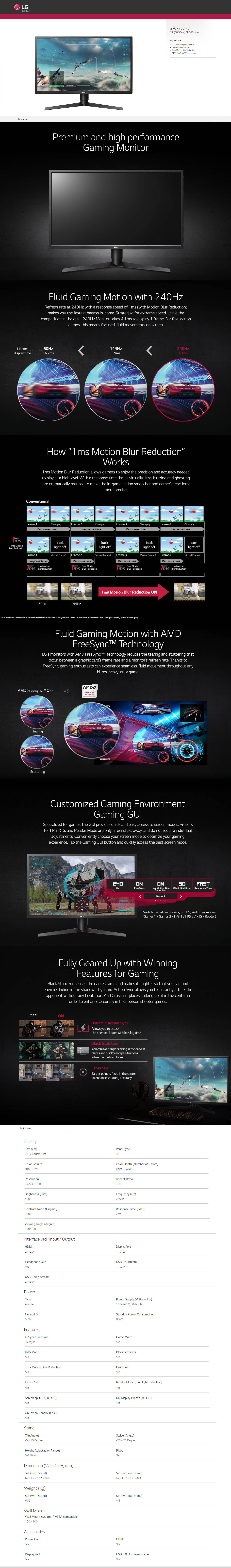  Buy Online LG 27inch FHD Gaming Monitor with FreeSync (27GK750F-B)