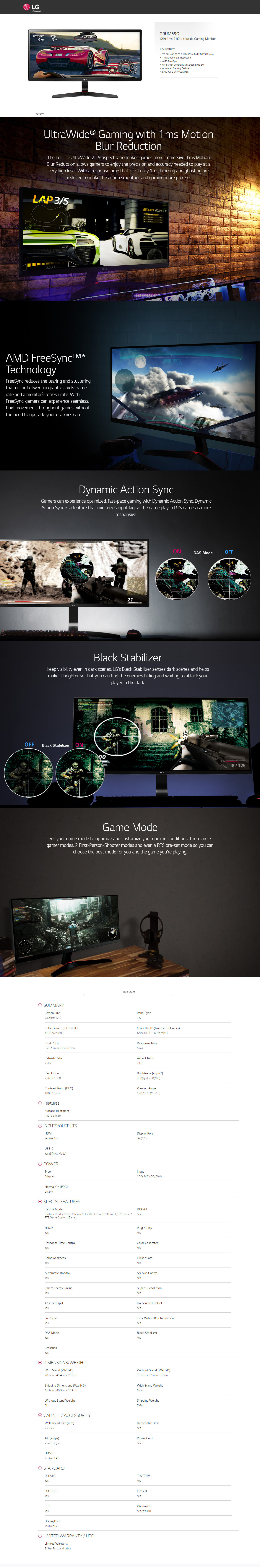  Buy Online LG 29inch 1ms Ultrawide Gaming Monitor (29UM69G)
