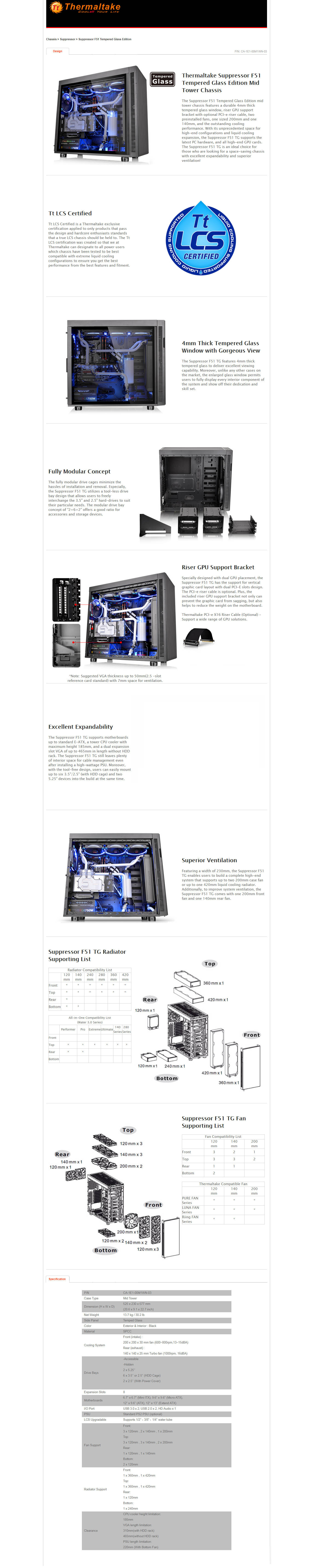  Buy Online Thermaltake Suppressor F51 Tempered Glass Edition Mid Tower Chassis (CA-1E1-00M1WN-03)