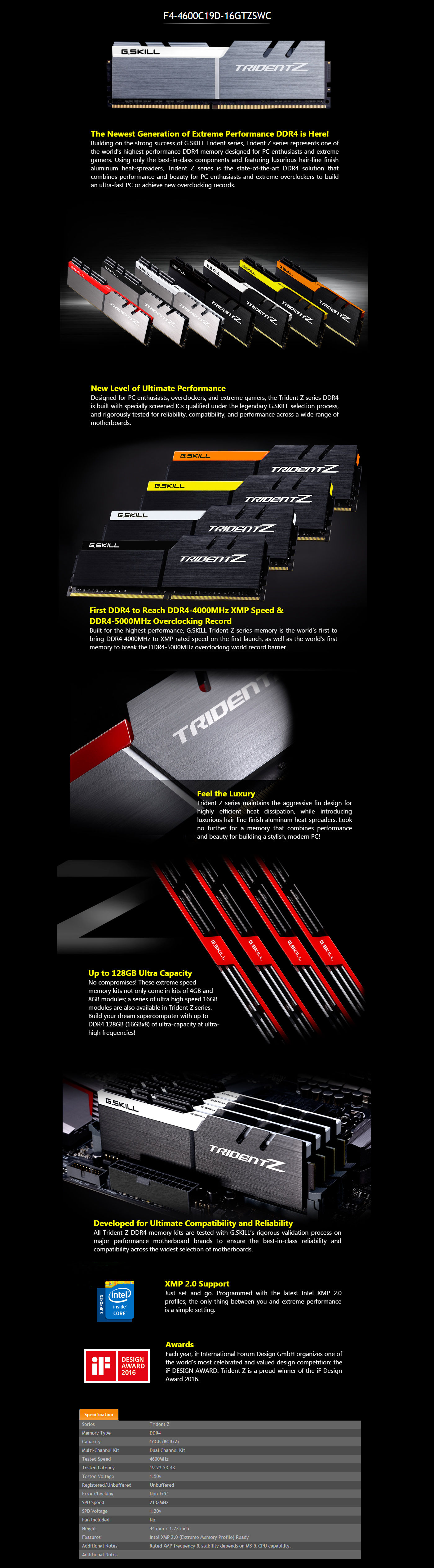  Buy Online G.skill Trident Z 16GB (2 x 8GB) DDR4 4600MHz Desktop RAM (F4-4600C19D-16GTZSWC)