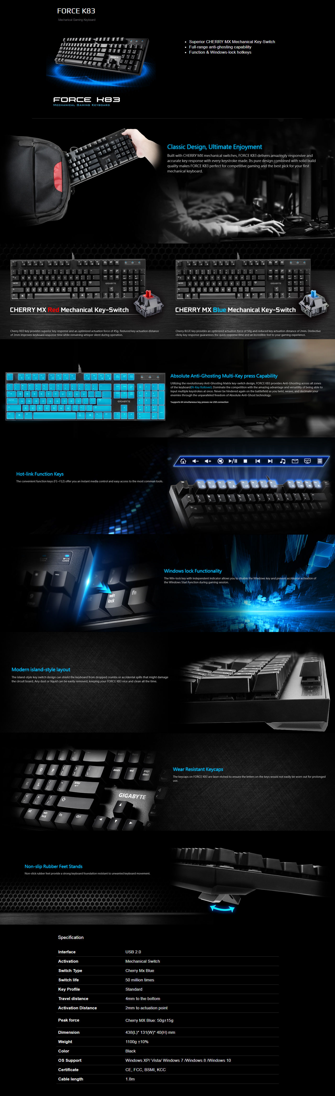  Buy Online Gigabyte Force K83 Mechanical Gaming Keyboard - Cherry MX Blue Switch