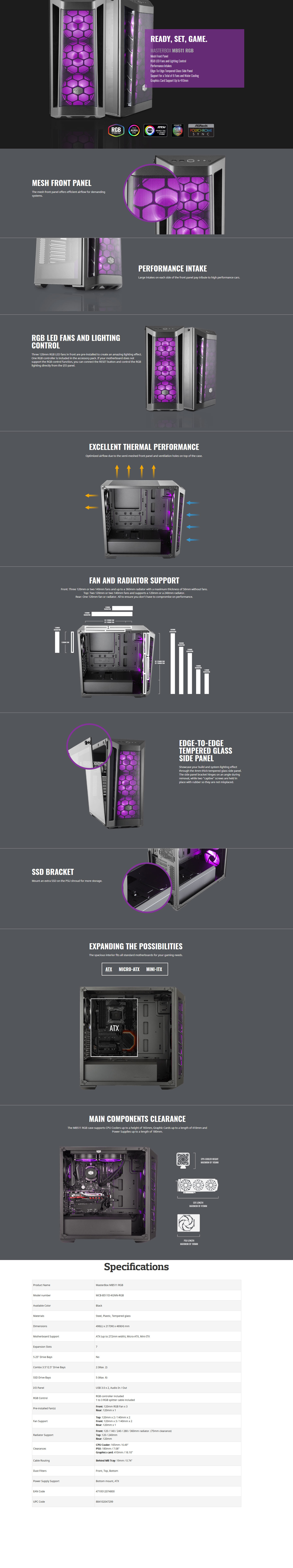 Buy Online Cooler Master MasterBox MB511 RGB Mid Tower Case (MCB-B511D-KGNN-RGB)