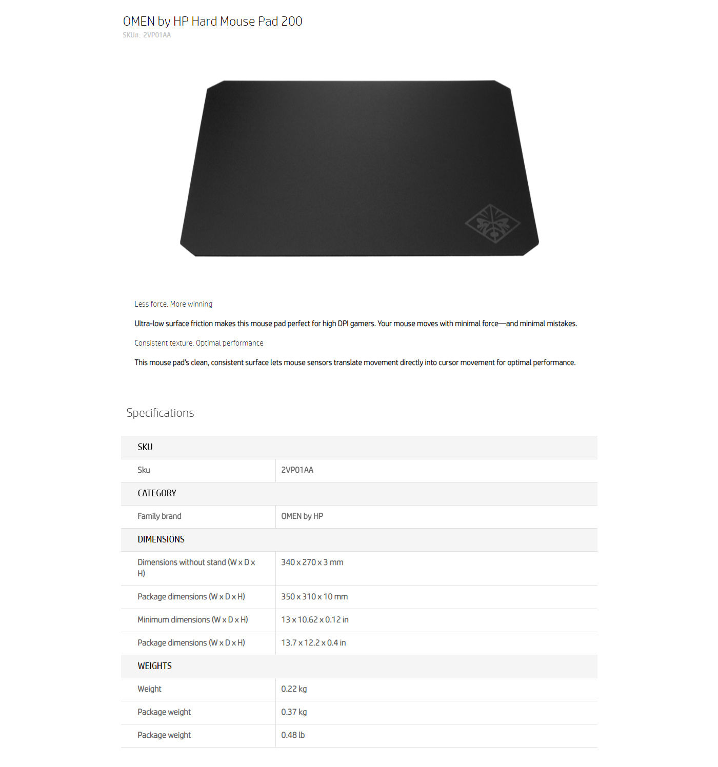  Buy Online HP OMEN Hard Mouse Pad 200 (2VP01AA)