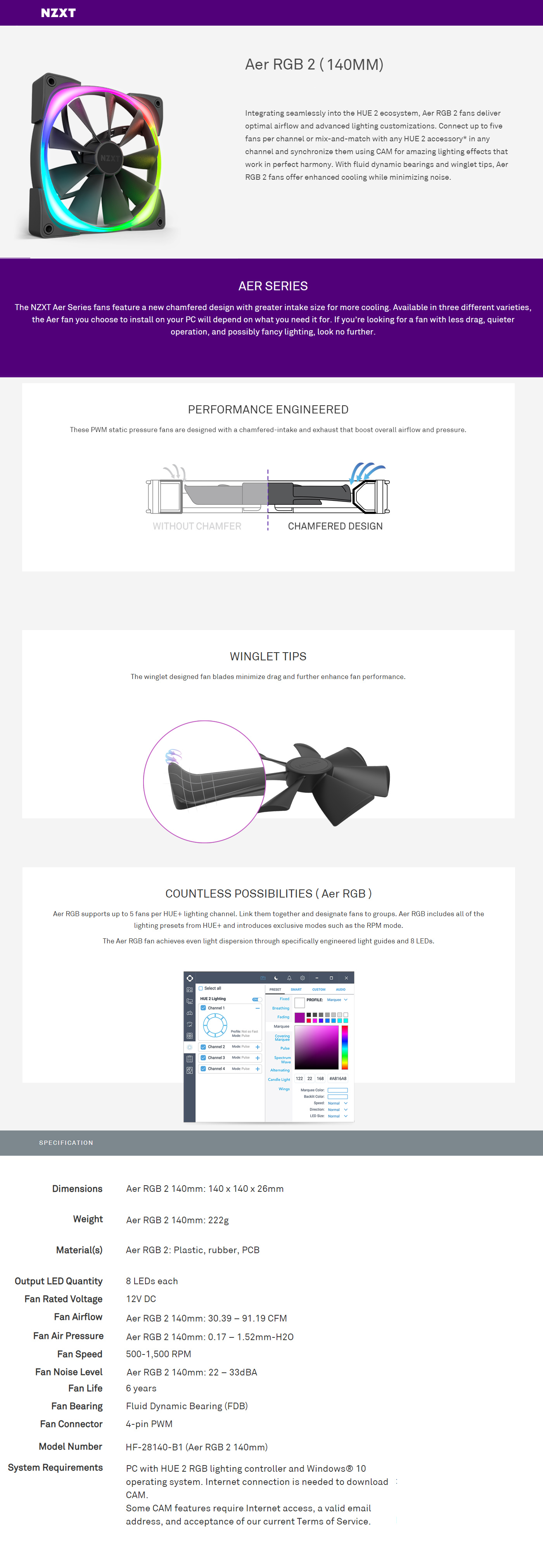 Buy Online Nzxt Aer RGB 2 140mm - Single (HF-28140-B1)