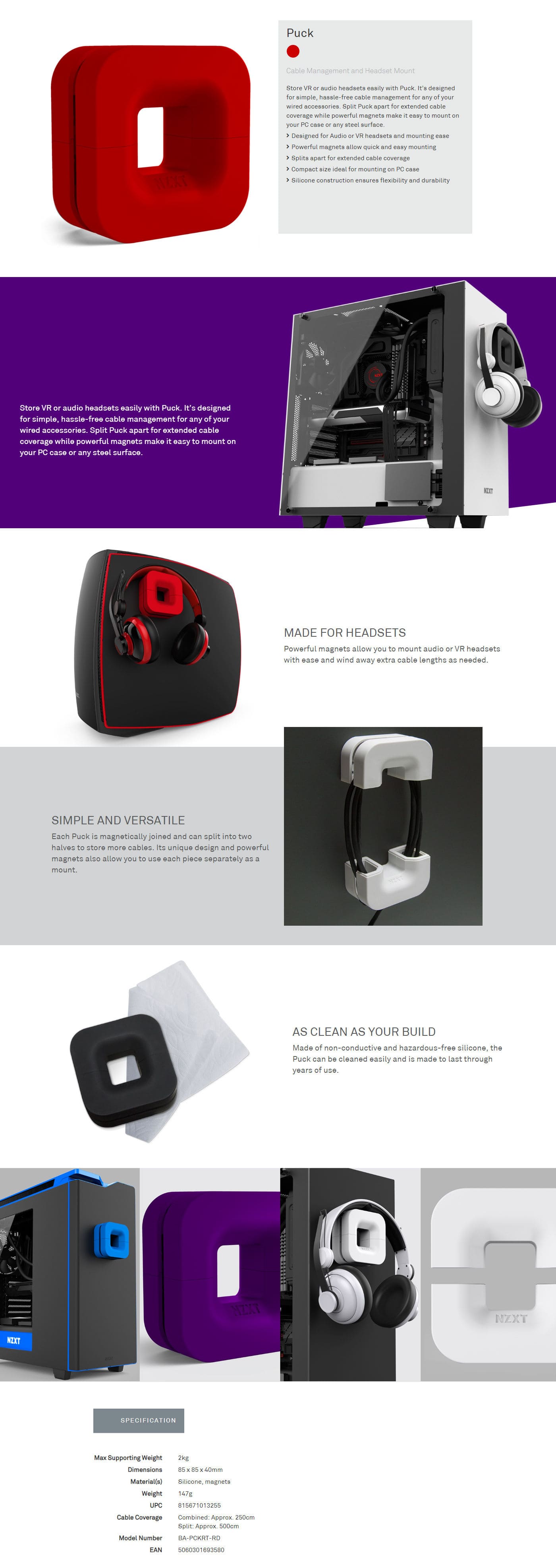  Buy Online Nzxt Puck Cable Management and Headset Mounting Solution - Red (BA-PCKRT-RD)