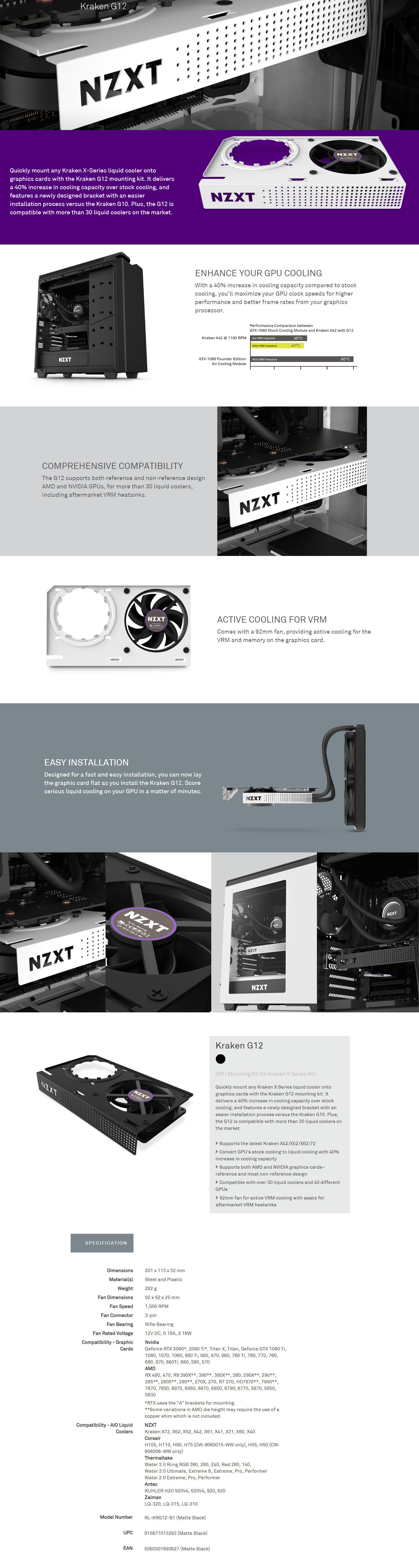  Buy Online Nzxt Kraken G12 GPU Mounting Kit - Matte Black (RL-KRG12-B1)