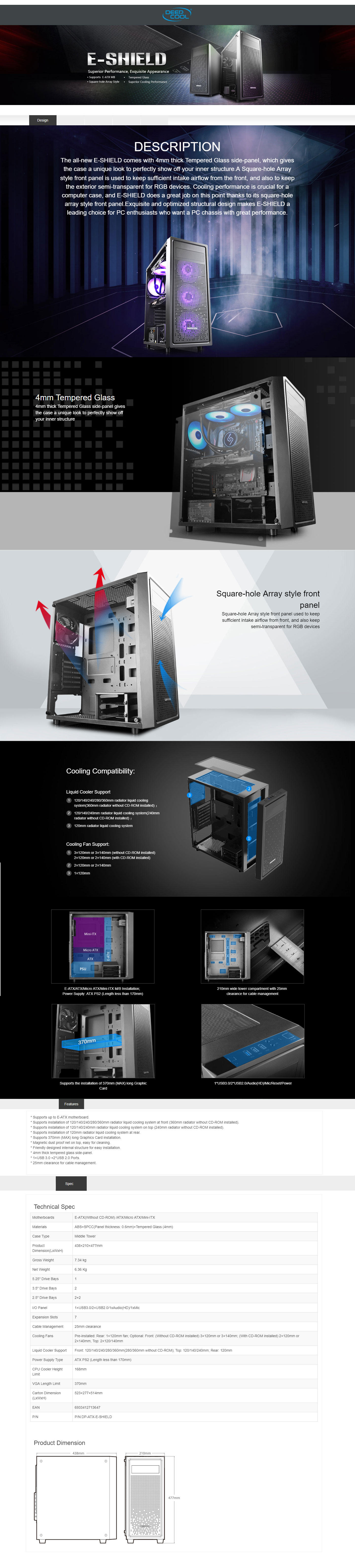  Buy Online Deepcool E-SHIELD Tempered Glass Middle Tower Computer Case
