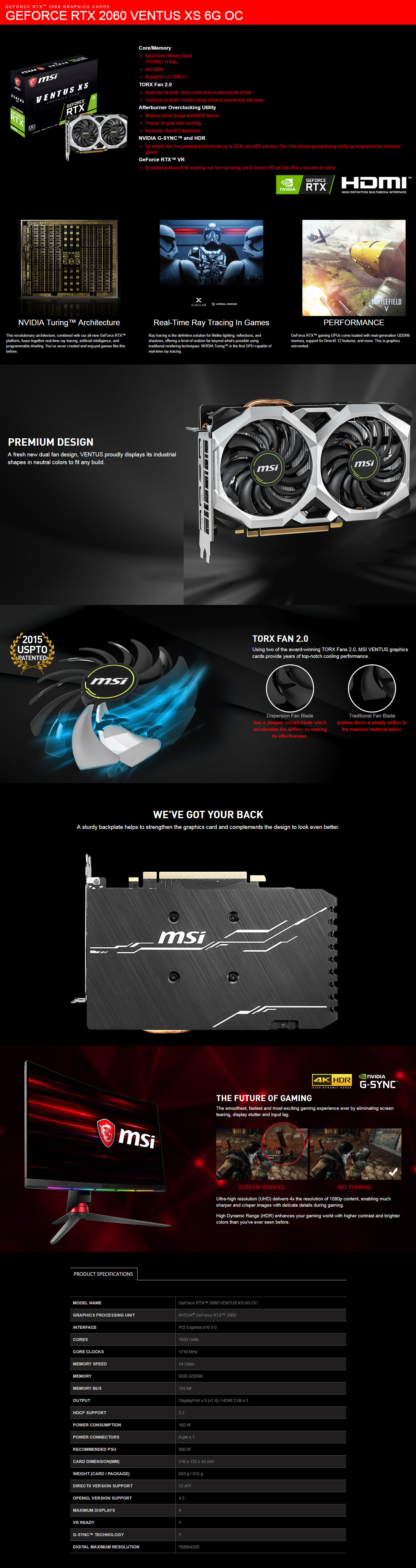  Buy Online MSI GeForce RTX 2060 VENTUS XS 6GB GDDR6 OC