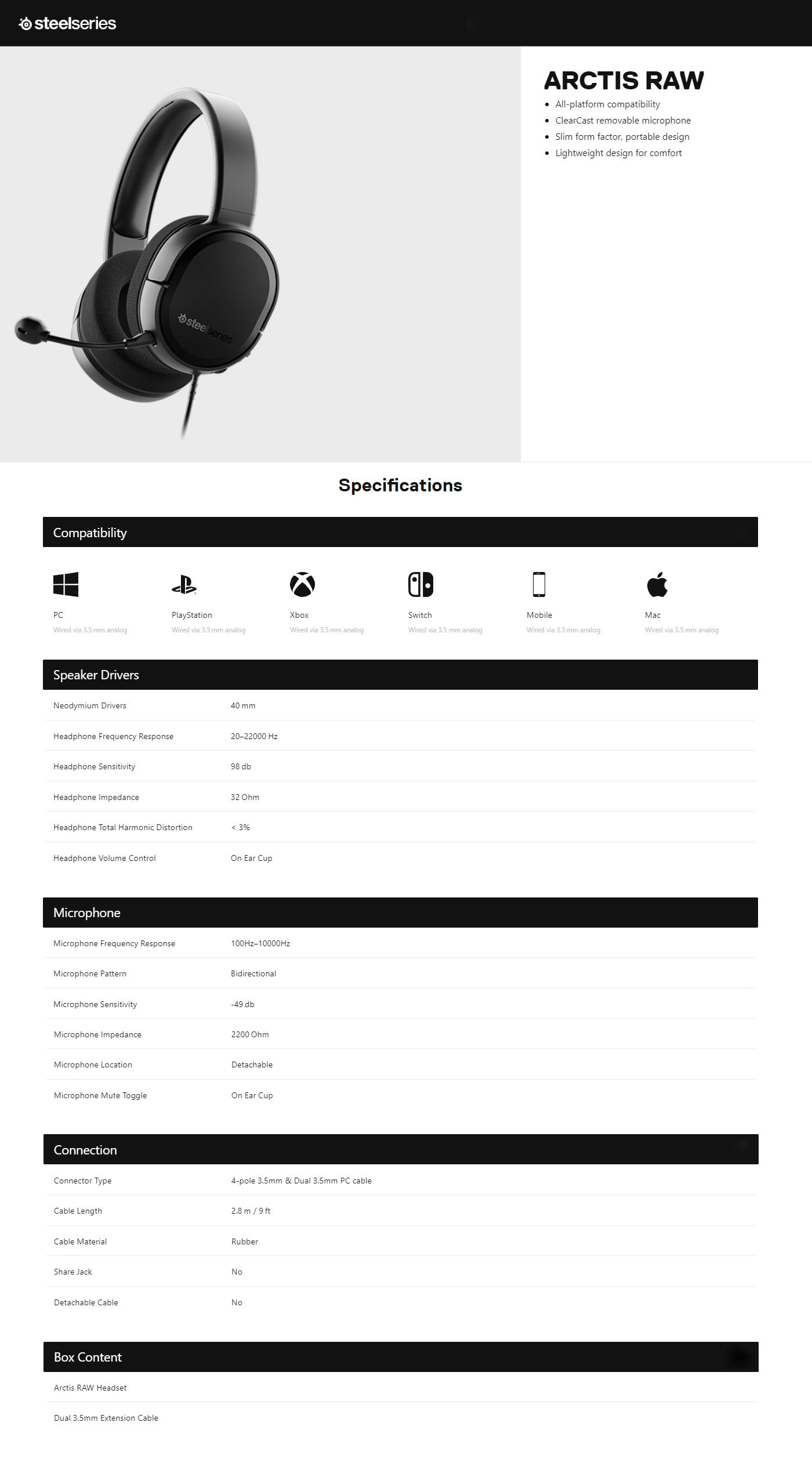  Buy Online Steelseries Arctis Raw Gaming Headset - Black - 2019 Edition (61496)