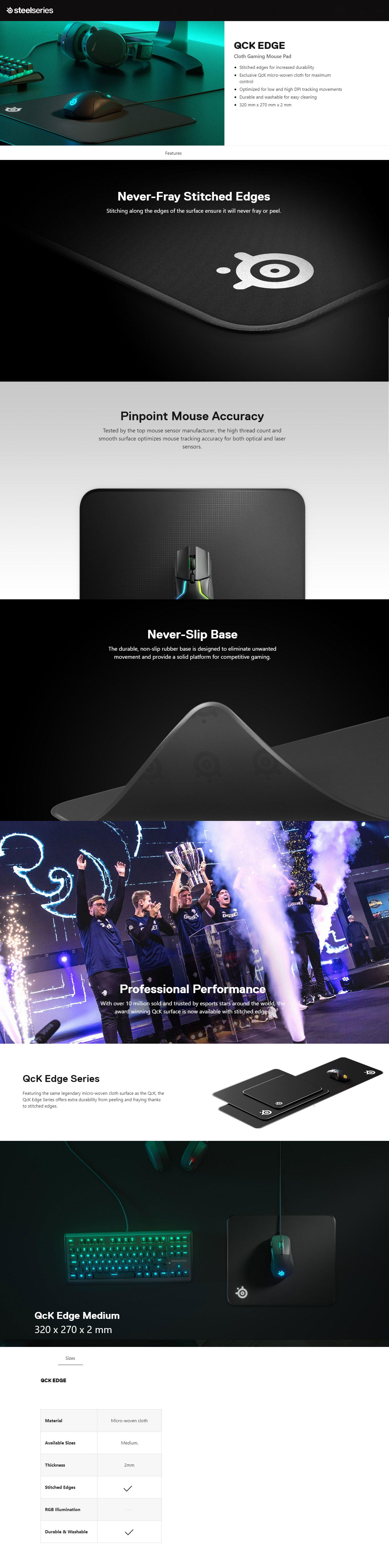  Buy Online SteelSeries QcK Edge Medium Gaming Mouse Mat - Black (63822)