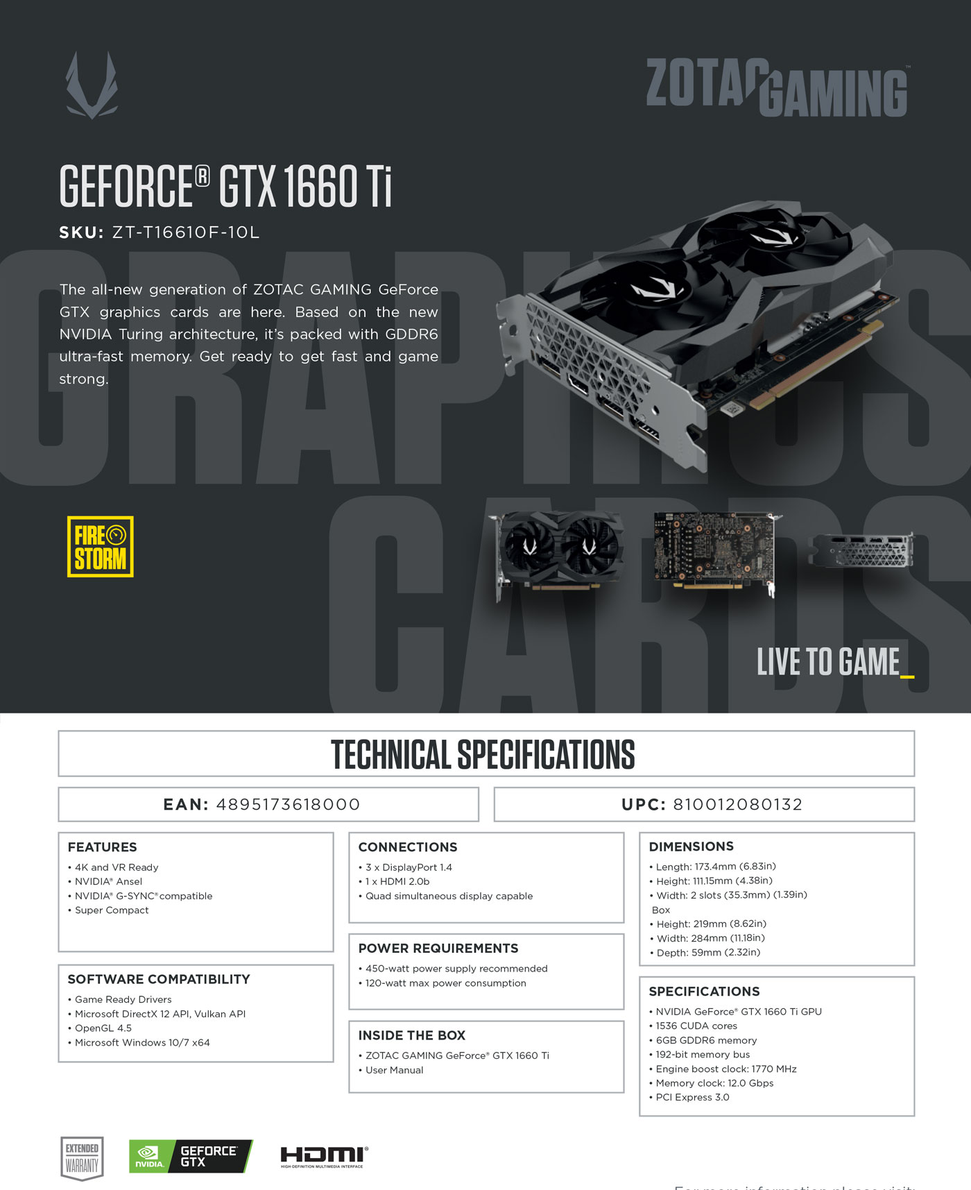  Buy Online Zotac GAMING GeForce GTX 1660Ti Twin Fan 6GB GDDR6 (ZT-T16610F-10L)
