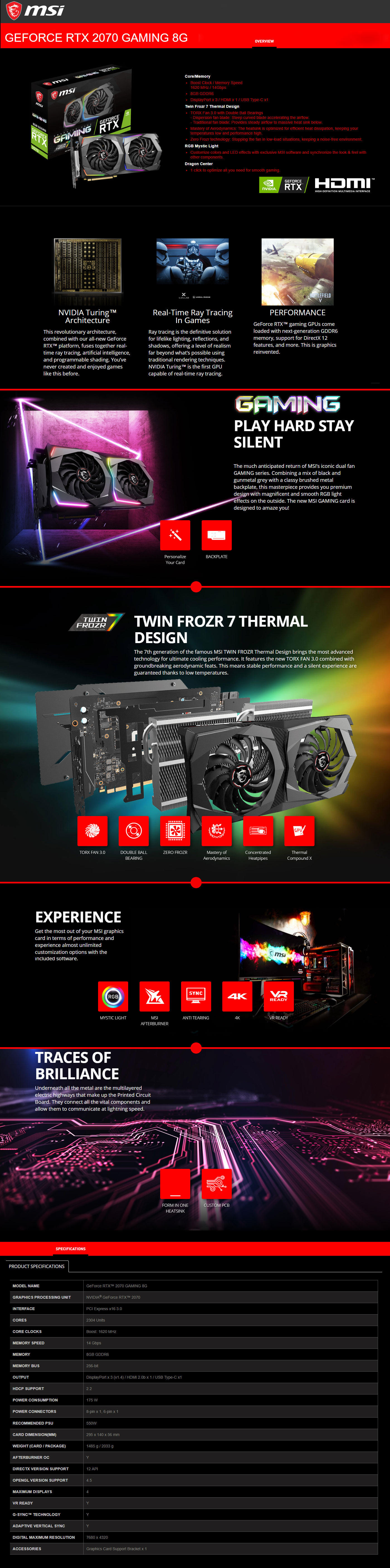  Buy Online MSI GeForce RTX 2070 GAMING 8GB GDDR6