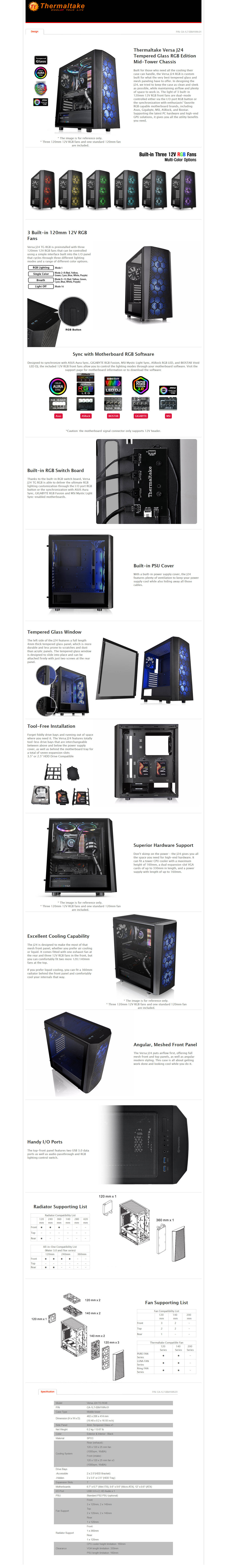  Buy Online Thermaltake Versa J24 Tempered Glass RGB Edition Mid Tower Chassis (CA-1L7-00M1WN-01)