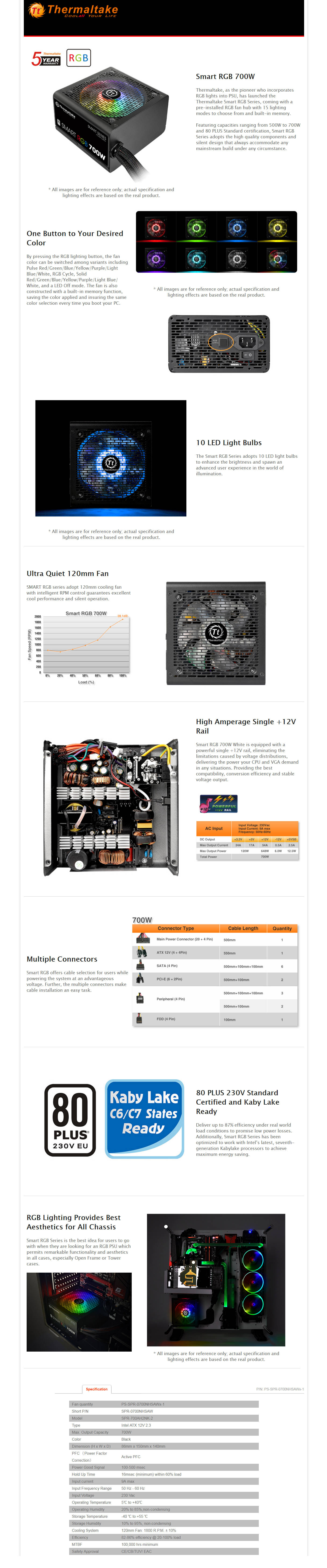  Buy Online Thermaltake Smart RGB 700W Power Supply (PS-SPR-0700NHSAWE-1)