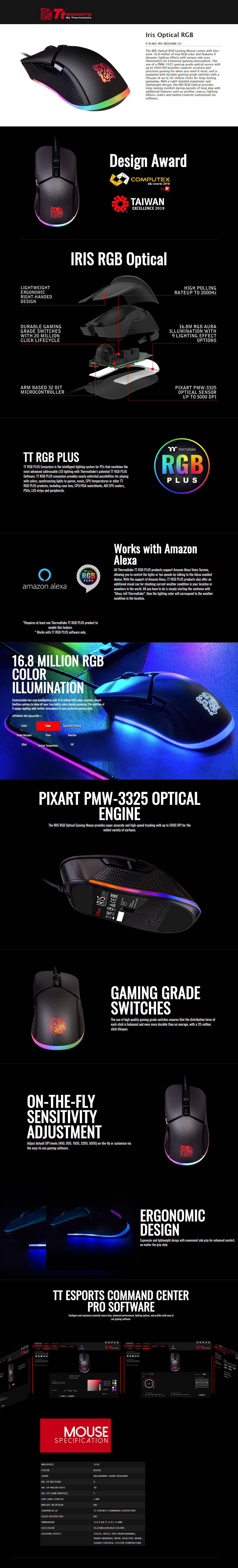  Buy Online Thermaltake Iris Optical RGB Gaming Mouse (MO-IRS-WDOHBK-01)