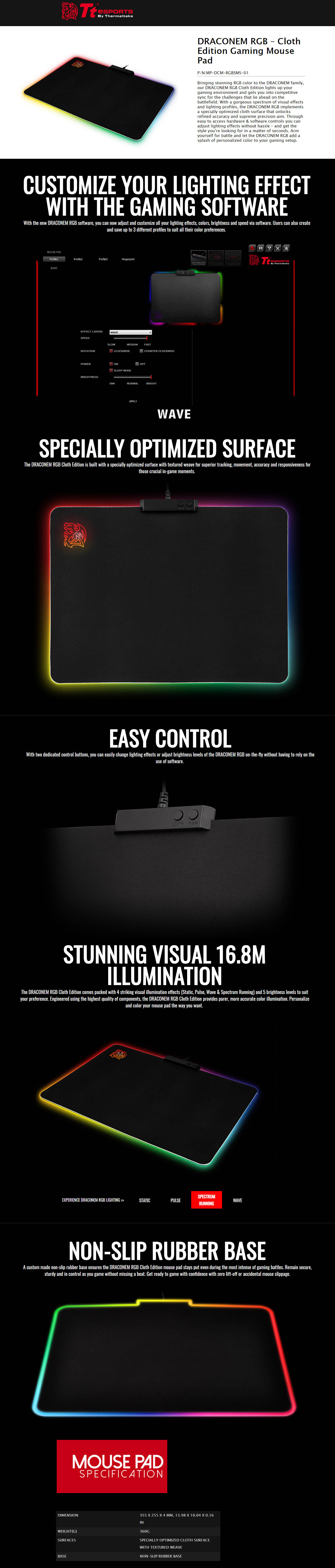  Buy Online Thermaltake Draconem RGB - Cloth Edition Gaming Mouse Pad (MP-DCM-RGBSMS-01)