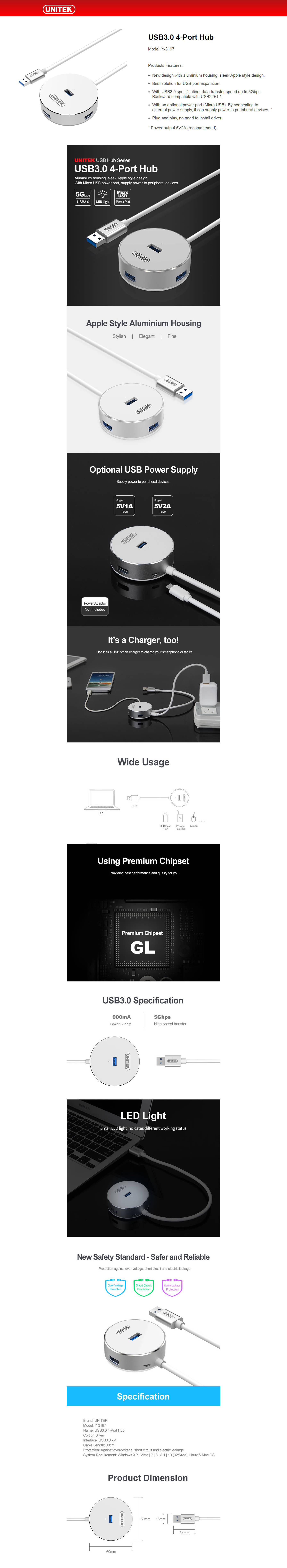  Buy Online Unitek USB3.0 4-Port Hub Y-3197 (UT-139)