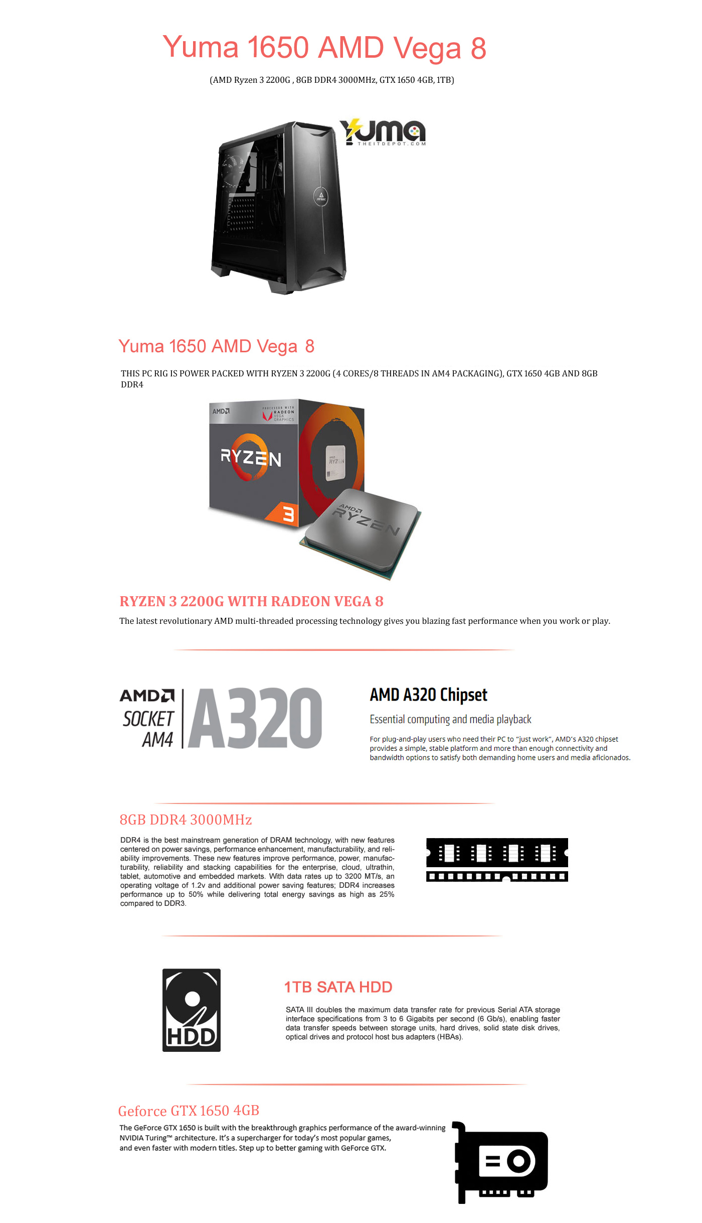  Buy Online Yuma 1650 AMD Vega 8 (AMD Ryzen 3 2200G, 8GB, 1TB, GTX 1650 4GB)
