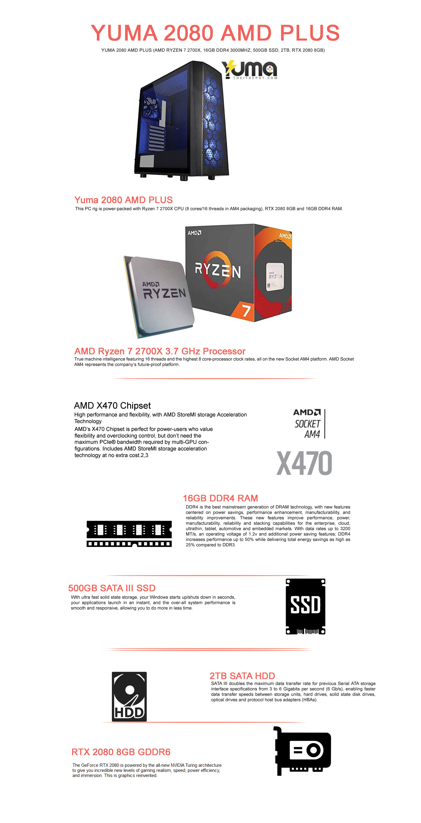  Buy Online Yuma 2080 AMD Plus (AMD Ryzen 7 2700X, 16GB, 500GB SSD, 2TB, GTX 2080 8GB)